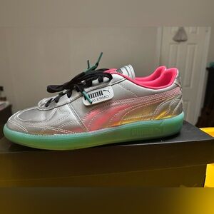 Puma Palermo Silver Sneakers with Neon Accents